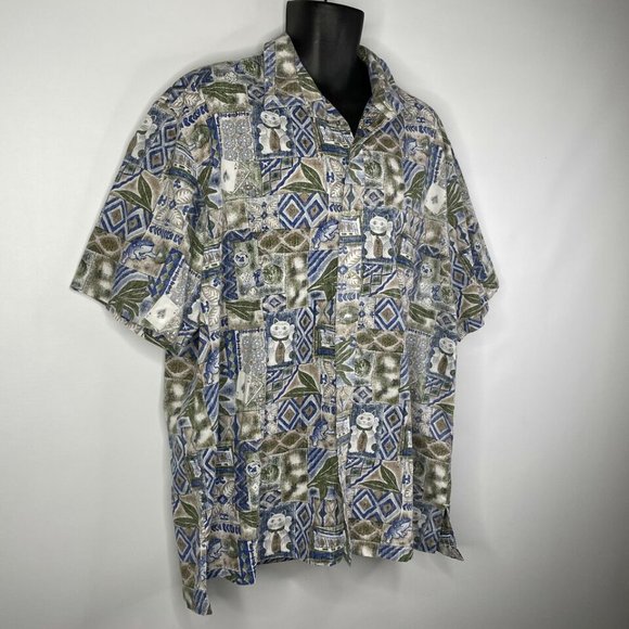 Vintage 80s Diamond Head Hawaiian Shirt Size 2XL Lucky Cat Frog Tapa Reverse - Picture 3 of 8